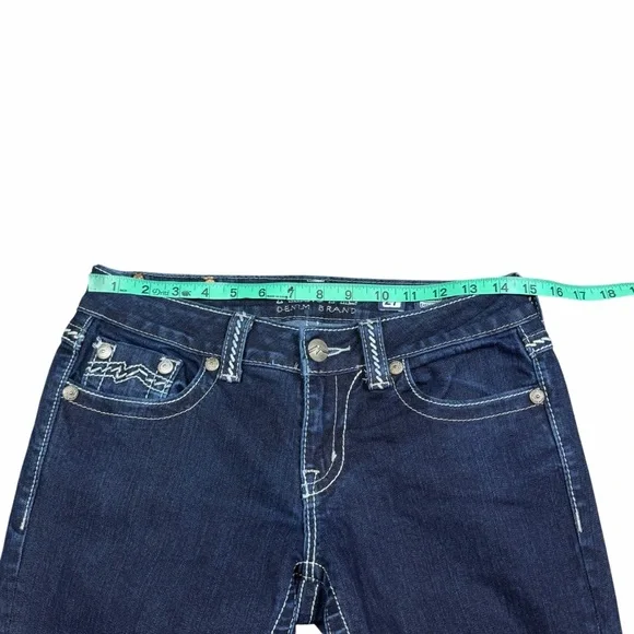 Miss Me Dark Wash Low Rise Studded Embroidered Easy Straight Jeans - Size 27 - Picture 11 of 14